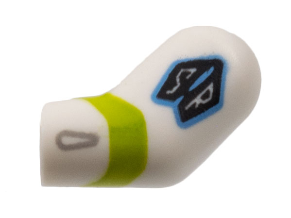 Lego Arm, Left with Badge, Lime Stripe Pattern / White