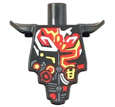 Lego Torso, Modified Short with Smooth Armor Breastplate with Shoulder Pads and Red, Yellow and White Tribal Pattern / Black