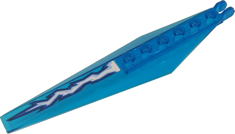Lego Hinge Plate 3 x 12 with Angled Side Extensions and Tapered Ends with Blue and White Lightning on Transparent Background Pattern Type 1 (Sticker) - Set 70602 / Trans-Dark Blue
