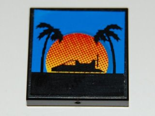 Lego Tile 2 x 2 with Hovercraft Sunset Pattern (Sticker) - Set 8485 / Black