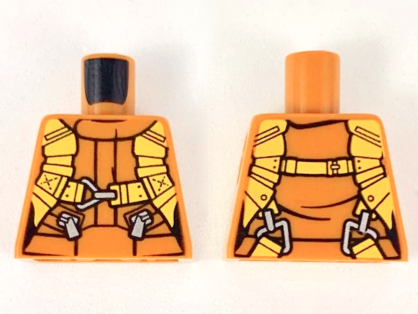 Lego Torso Pilot Flight Suit with Silver Zippers and Orange Harness Straps Pattern / Dark Orange