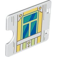 Lego Duplo Door / Window with Cutout (Semi Oval) with Bright Light Yellow Door on Bright Light Yellow Wall, Blue/Dark Turquoise Glass Print / White