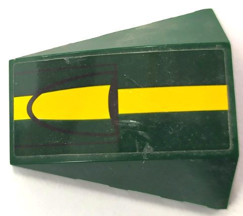 Lego Wedge 4 x 4 Triple Curved No Studs with Yellow Stripe and Black Lines Pattern (Sticker) - Set 75150