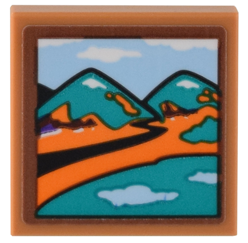 Lego Tile 2 x 2 with Landscape with Dark Turquoise Hills and Orange and Black Roadway Pattern (Sticker) - Set 40583
