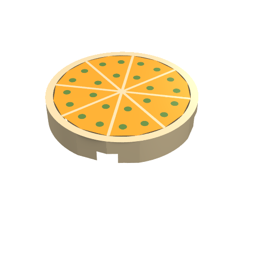 Lego Tile Round 2 x 2 with Pizza Print / Tan