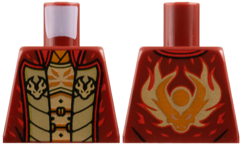 Lego Torso Vest with Dark Tan Lapels over Gold Breastplate, Dragon Logos Pattern / Dark Red
