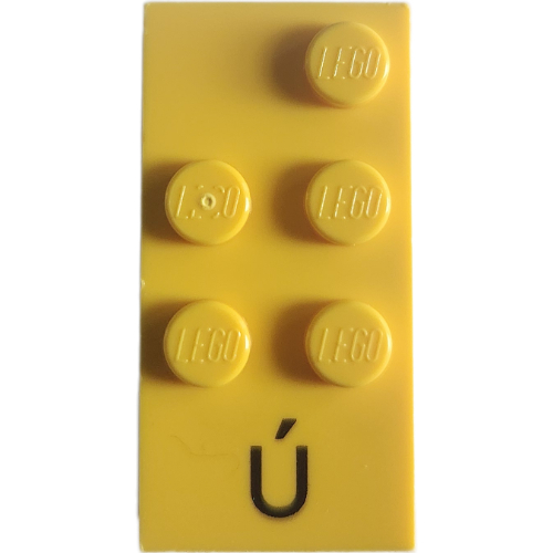 Lego Braille Brick 2 x 4 with 5 Studs ⠾ and 'Ú' Print / Yellow