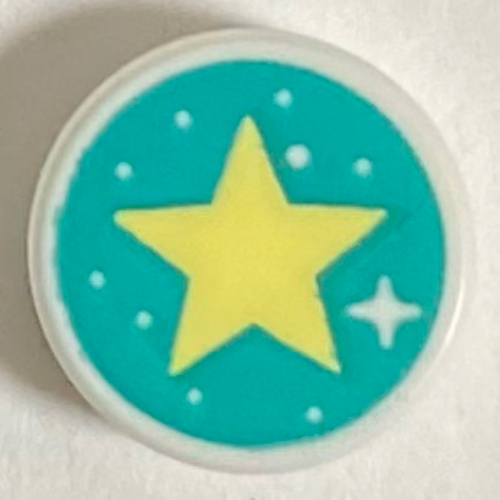 Lego Tile Round 1 x 1 with Star on Dark Turquoise Background Print