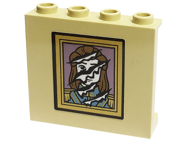 Lego Panel 1 x 4 x 3 with Side Supports - Hollow Studs with Prince Adam Portrait with Claw Marks Pattern (Sticker) - Set 43196 / Tan