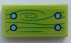 Lego Tile 1 x 2 with Green Wood Grain, Medium Azure Nails Pattern (Sticker) - Set 41395 / Lime
