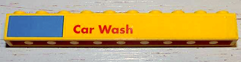 Lego Brick 1 x 10 with Blue Rectangle and 'Car Wash' Pattern (Sticker) - Set 1255