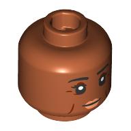 Lego Minifig Head Black Eyebrows, Crows Feet, Nougat Lips, Closed Mouth, Open Mouth, Speaking / Dark Orange