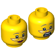Lego Minifig Head Ma Cop, Copper Glasses, Gray Eyebrows, Red Lipstick, Cheek Lines, Smiling / Scared Print / Yellow