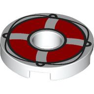 Lego Tile Round 2 x 2 with Hole with Red Life Preserver Print