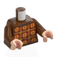 Lego Torso, Plaid Sweater, Orange/Yellow Shapes, Yellow Lines Print, Reddish Brown Arms, Light Nougat Hands / Reddish Brown