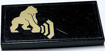 Lego Tile 2 x 4 with Gold Gorilla Hammering Ground on Black Background Pattern (Sticker) - Set 70632 / Black