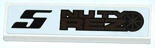 Lego Tile 1 x 4 with Black Number '5' and 'NUTY REZ' Pattern Model Right Side (Sticker) - Set 8149