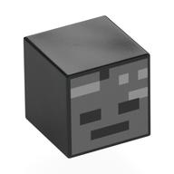Lego Minifig Head Special, Cube with Wither Skull Skeleton Face Print / Black