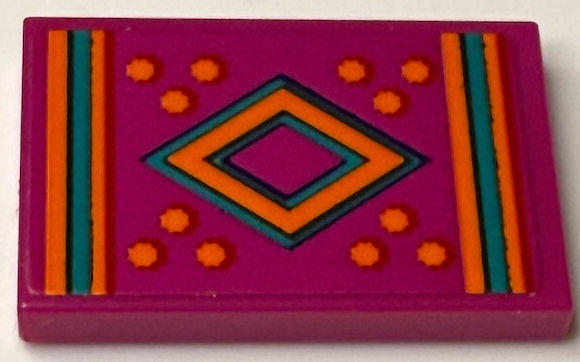 Lego Tile 2 x 3 with Rug with Dark Turquoise and Orange Diamond, Stars and Stripes Pattern (Sticker) - Set 43231