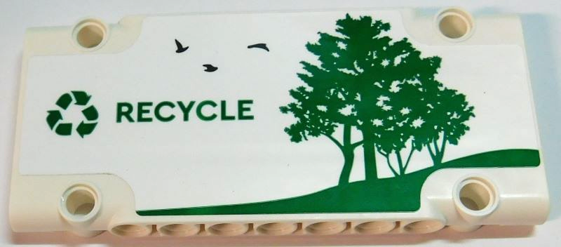 Lego Technic, Panel Plate 5 x 11 x 1 with Green Recycling Arrows, 'RECYCLE', Birds and Trees Pattern Model Left Side (Sticker) - Set 42167