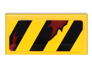 Lego Tile 1 x 2 with Black Danger Stripes and Dark Red Rips Pattern Model Right Side (Sticker) - Set 70592