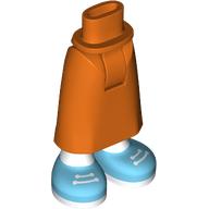 Lego Minidoll Hips and Skirt with Ankles with Bright Light Blue Shoes, White Laces Print / Reddish Orange