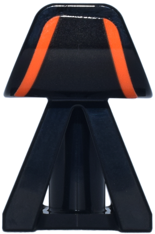 Lego Vehicle, Double Wishbone Suspension Block with Wheel Deflector and Axle Holes with Orange Stripes Pattern (Sticker) - Set 77251 / Black