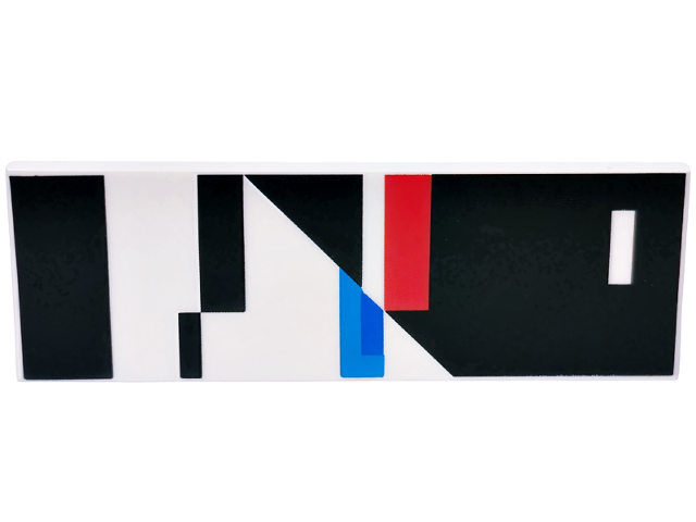 Lego Tile 2 x 6 with Black Triangle, Dark Azure, Blue and Red Stripes Pattern / White