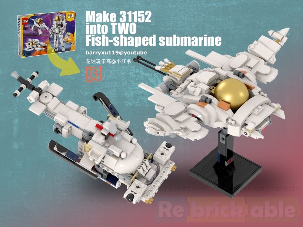 Lego Make 31152 astronaut into TWO Fish-shaped submarine