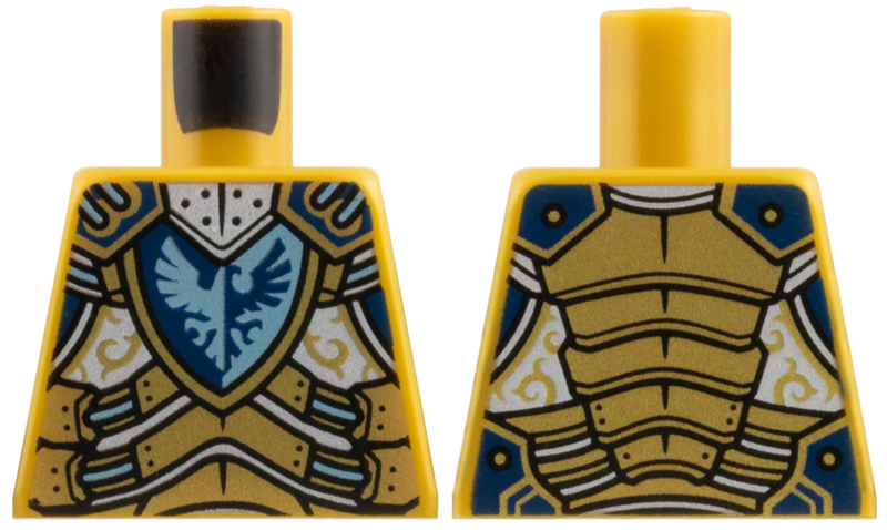 Lego Torso Nexo Knights Armor with Silver and Metallic Light Blue Circuitry and Emblem with Dark Blue Falcon Pattern / Pearl Gold