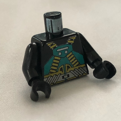 Lego Torso Aquaraider Dark Turquoise and Gold Crossed Belts Print, Black Arms and Hands