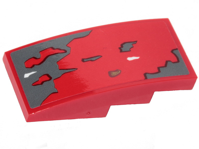 Lego Slope, Curved 4 x 2 with Dark Bluish Gray, Dark Tan, Red and White Patches Pattern 2 (Sticker) - Set 75250 / Red