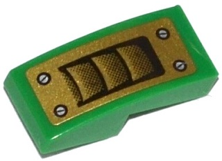 Lego Slope, Curved 2 x 1 x 2/3 with Gold Air Vent and 4 Screws Pattern (Sticker) - Set 70722