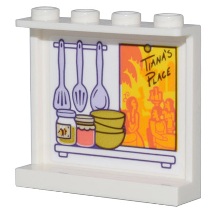 Lego Panel 1 x 4 x 3 with Side Supports - Hollow Studs with Kitchen Spoons, Bowls, and Jars and Orange Poster 'TIANA'S PLACE' Pattern (Sticker) - Set 43205 / White