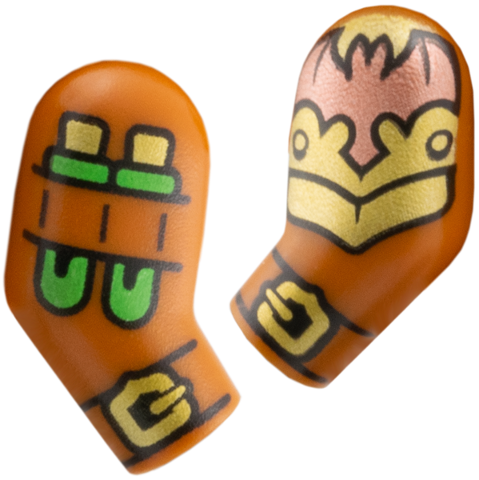 Lego Arm, (Matching Left and Right) Pair with Gold Buckles and Armor with Copper Bat, Bright Green Vials Pattern