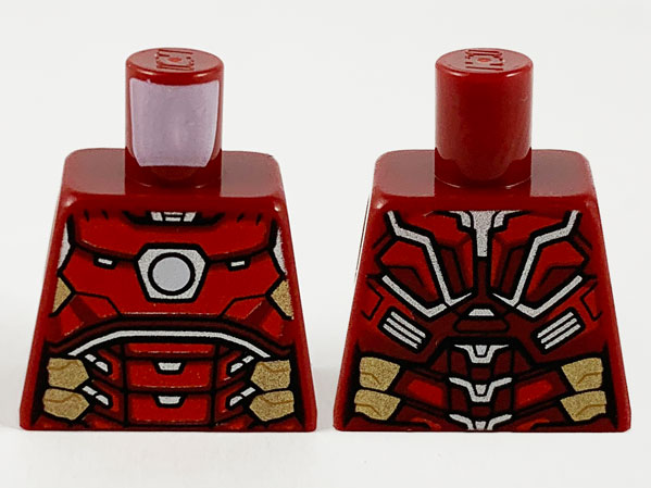 Lego Torso Armor, White Circle Arc Reactor, Silver and Gold Trim Pattern / Dark Red