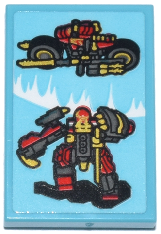 Lego Tile 2 x 3 with Red, Gold and Dark Bluish Gray Kai's Mech Rider EVO, White Flames Pattern (Sticker) - Set 71837