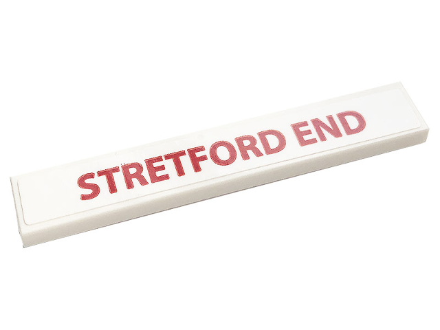 Lego Tile 1 x 6 with Red 'STRETFORD END' on White Background Pattern (Sticker) - Set 10272 / White