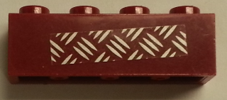 Lego Brick 1 x 4 with Silver Tread Plate on Transparent Background Pattern (Sticker) - Sets 7298 / 7477 / Dark Red