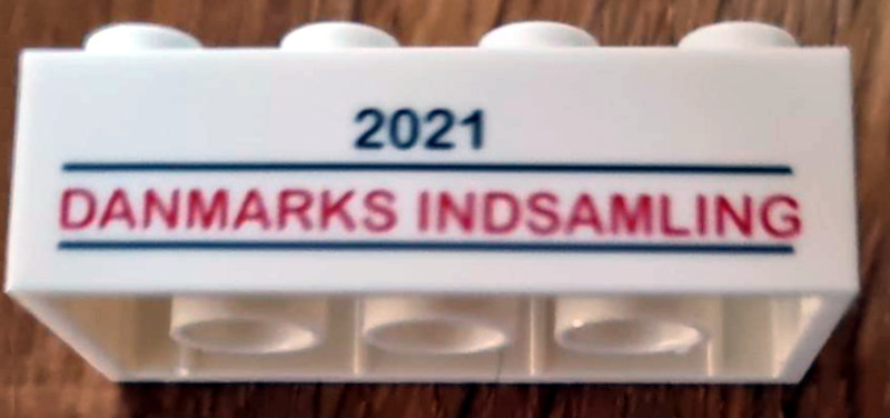 Lego Brick 2 x 4 with '2021 DANMARKS INDSAMLING' Pattern / White