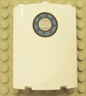 Lego Cylinder Quarter 4 x 4 x 6 with Porthole Near Top Pattern (Sticker) - Set 4982 / White