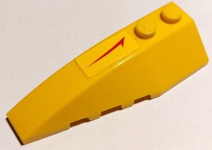 Lego Wedge 6 x 2 Left with Red Swoosh with Tick Pointing Towards Sloped Side Pattern (Sticker) - Sets 7660 / 7877
