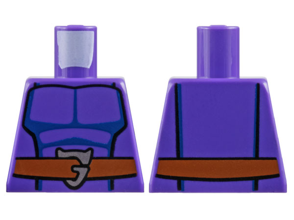 Lego Torso Dark Blue Muscle Contours, Reddish Brown Belt with Silver Letter G Buckle Pattern / Dark Purple