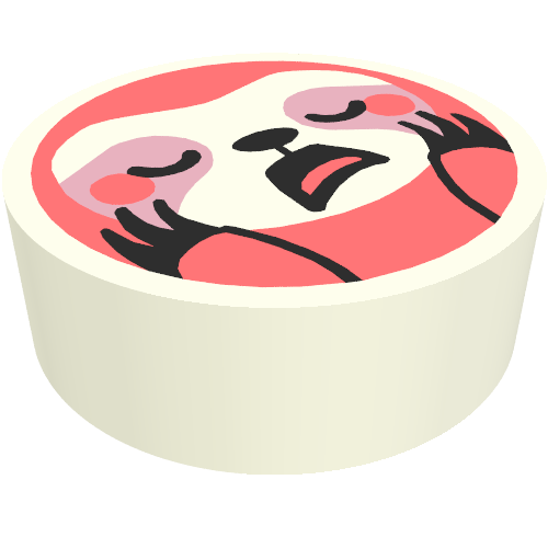 Lego Tile Round 1 x 1 with Coral Sloth Print / White