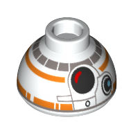 Lego Brick Round 1.5 x 1.5 Dome Top with BB-8 Cartoon Print / White