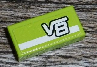 Lego Tile 1 x 2 with White Stripe and 'V8' on Lime Background Pattern (Sticker) - Set 8152 / Lime