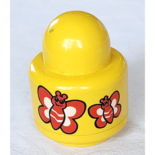 Lego Primo Brick 1 x 1 with Round Rattle, Butterflies Print / Yellow