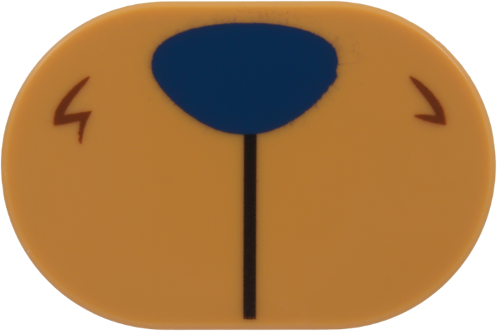 Lego Tile, Round 2 x 3 Oval with Dark Blue Nose, Black Line and Reddish Brown Fur Pattern