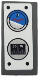 Lego Tile 1 x 2 with Aircraft Controls, Horizon Indicator, '30 W' Compass and Rivets on White Background Pattern (Sticker) - Set 8863