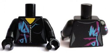 Lego Torso Female Outline, Zipper, Magenta and Medium Azure Marking Pattern / Black Arm Left / Black Arm Right with Magenta and Medium Azure Marking / Black Hands
